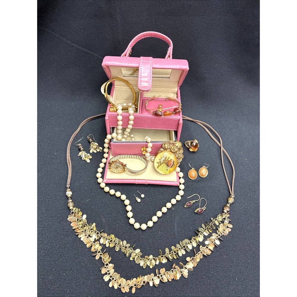 Jewelry Lot Coquette Granny Glam Goldtone Brooch Bracelet Necklace Earring Watch